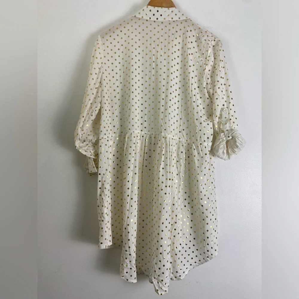 Luna Moon Women's large, gold poke-a-dot, empire waist, botton up blouse. - Picture 3 of 5